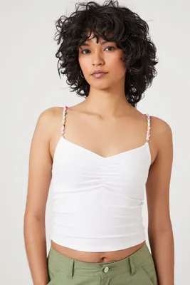 Women's Cropped Beaded-Strap Cami in Vanilla, XL
