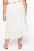 Women's Floral Print Shell Midi Skirt in White, 0X