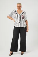 Women's Vibes Baseball Jersey Top in White/Black, 3X