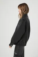 Women's Faux Leather Drop-Shoulder Jacket in Black Small