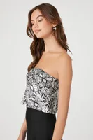 Women's Satin Snake Print Tube Top in Grey Small