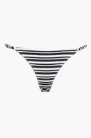 Women's Striped High-Leg Bikini Bottoms in Black/Vanilla Large