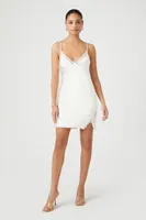 Women's Satin Lace-Trim Tie-Back Mini Dress in Vanilla, XS