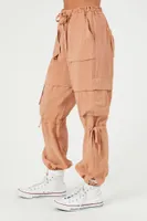 Women's Paperbag Drawstring Cargo Joggers in Orange Small