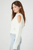 Women's Open-Shoulder Cropped Sweater in Vanilla Large