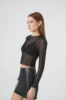 Women's Sheer Lace Rosette Crop Top in Black Medium