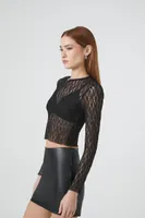 Women's Sheer Lace Rosette Crop Top in Black Small