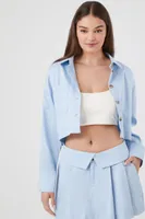 Women's Cotton-Blend Cropped Shirt in Blue Large