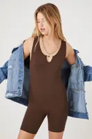 Women's Ribbed Knit Fitted Romper in Chocolate, L/XL