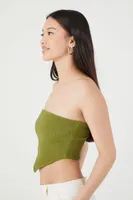 Women's Ribbed Knit Tube Top in Olive Large