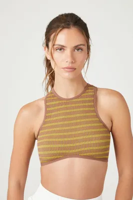 Women's Striped Seamless Longline Bralette in Cappuccino/Green Small