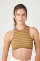 Women's Striped Seamless Longline Bralette Cappuccino/Green