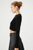 Women's Cropped Long-Sleeve Sweater in Black Large