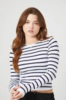 Women's Striped Seamless Top in White/Navy Large