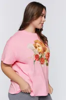 Women's Angel & Flower T-Shirt in Pink, 0X