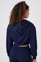 Women's French Terry Cropped Hoodie in Navy Large