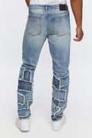 Men Frayed Patchwork Slim-Fit Jeans in Medium Denim, 33