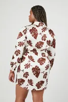 Women's Satin Tropical Print Wrap Dress Brown,