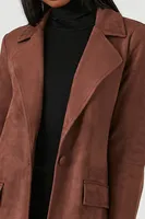 Women's Faux Suede Longline Trench Coat in Chocolate, XS