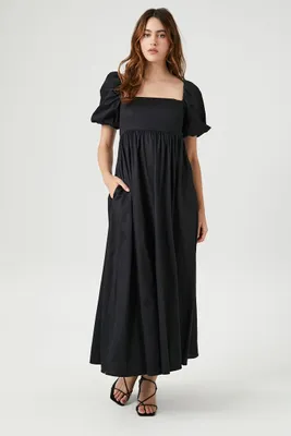 Women's Square-Neck Lace-Up Maxi Dress in Black, XS