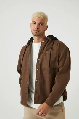 Men Hooded Combo Shacket in Latte/Black Medium