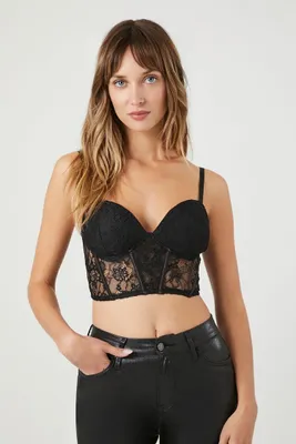 Women's Lace Cropped Bustier Cami in Black Medium