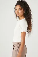 Women's Waffle Knit Cropped T-Shirt in White Medium