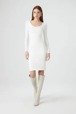 Women's Ribbed Knit Scoop Mini Dress in White Large