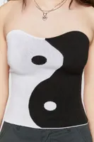 Women's Yin Yang Sweater-Knit Tube Top in Black/White Small