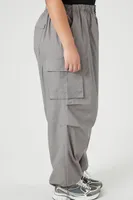 Women's Poplin Cargo Parachute Pants in Dark Grey, 1X