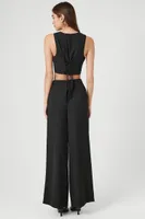 Women's Cropped Vest & Trouser Pants Set in Black Large