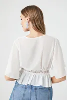 Women's Chiffon Lace-Trim Top in White Small