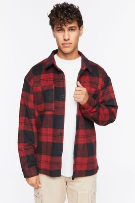 Men Plaid Button-Up Shirt in Red/Black Large