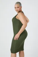 Women's Bodycon Midi Sweater Dress in Olive, 3X