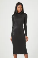 Women's Mock Neck Bodycon Midi Dress in Black, XS