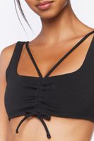 Women's Ruched Drawstring Sports Bra Black