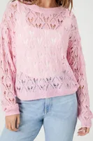 Women's Open-Knit Boat Neck Sweater Pink