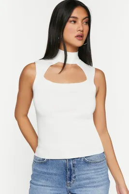 Women's Sleeveless Mock Neck Cutout Top in Cream, XS