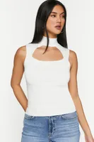 Women's Sleeveless Mock Neck Cutout Top in Cream, XS