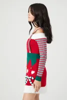 Women's Candy Cane Heart Elf Mini Dress in Red Small