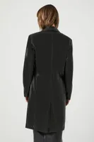 Women's Faux Leather Double-Breasted Coat in Black Medium