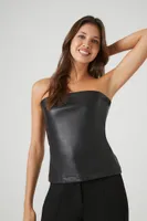 Women's Faux Leather Tube Top in Black Small