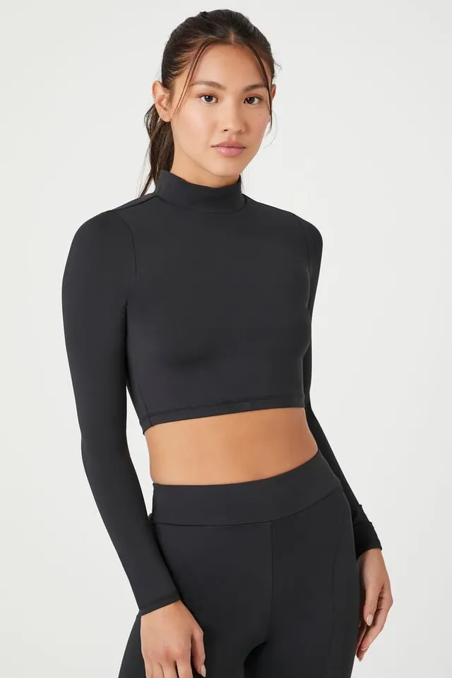 Forever 21 Women's Active Cutout Long-Sleeve Crop Top in Black, XS