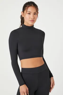 Women's Active Cutout Long-Sleeve Crop Top in Black Small