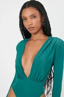 Women's Slinky Plunging Bodysuit in Emerald, XL