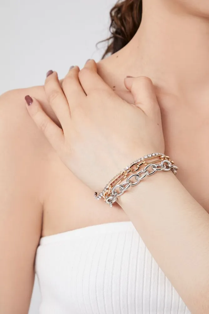 Women's Layered Chain Bracelet Set in Gold/Silver