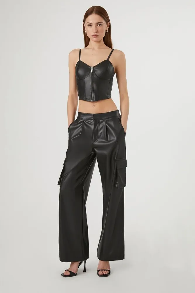 Women's Faux Leather Cropped Cami in Black, XL