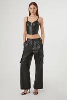 Women's Faux Leather Cropped Cami in Black Large