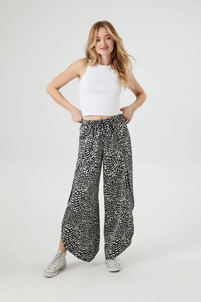 Women's Abstract Print Palazzo Pants in Black, XL