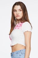 Women's Reworked Floral Print Cropped T-Shirt in White Large